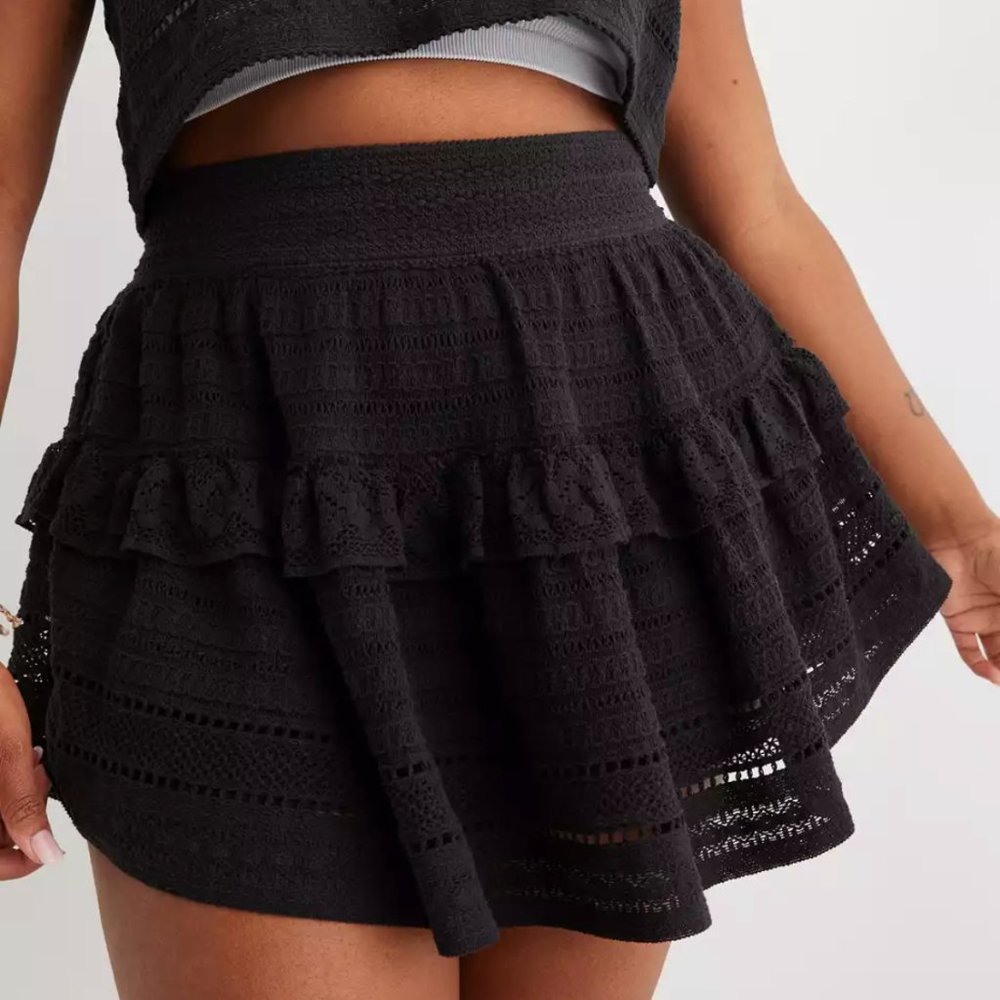 aerie textured lace ruffle mini skirt